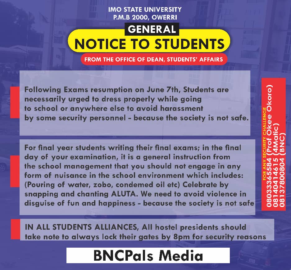 General notice to students from the office of dean, students affairs
