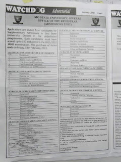 Courses available on IMSU 2021/2022 supplementary form, requirements, deadline and how to apply