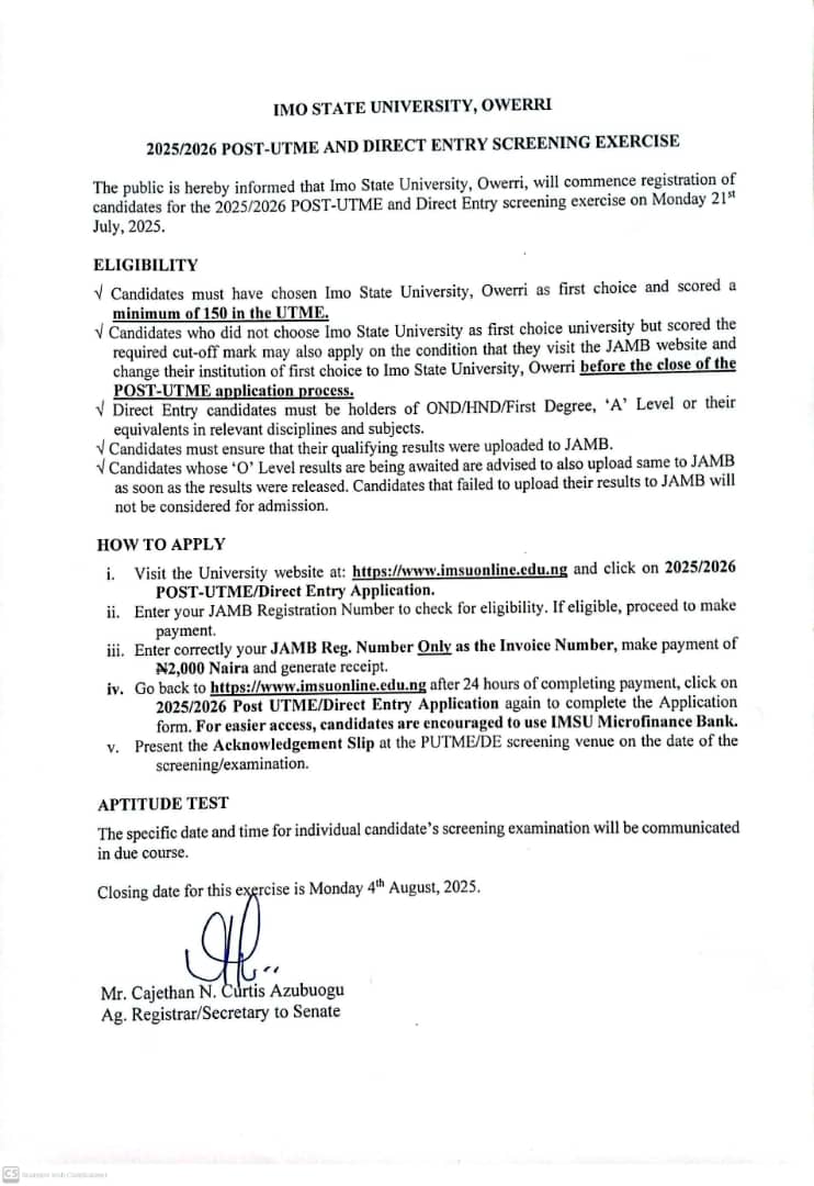 IMSU POST UTME